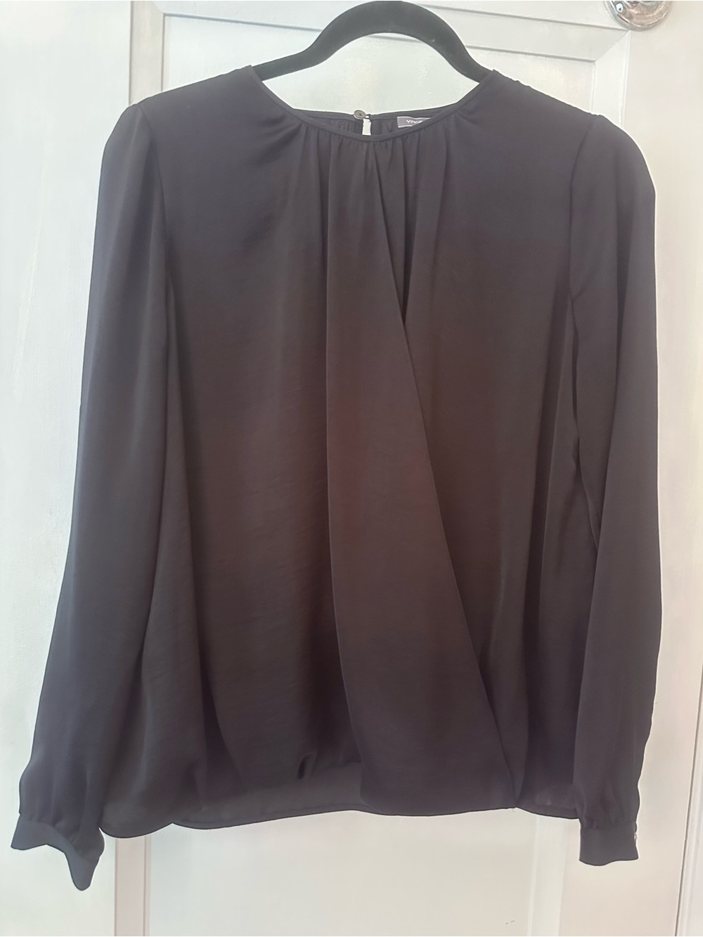 Vince Black Long-Sleeve Bubble Hem Blouse